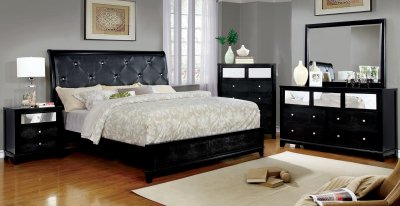 Bryant II CM7289 Bedroom Set w/Black Leatherette & Mirror Panels