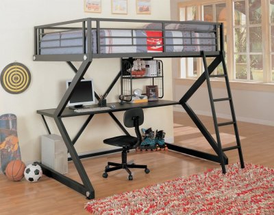 Full Bunk Beds  Desk  on Black Matte Finish Modern Bunk Bed W Desk   Bookshelf At Furniture