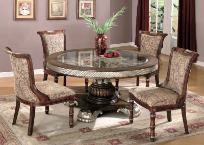 Two-Tone Traditional 5 Piece Dining Room Set w/Clear Glass Inlay