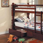 Cherry Finish Kid's Bunk Bed With Drawers