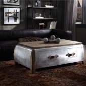 Brancaster Coffee Table 82855 in Antique Oak & Aluminum by Acme
