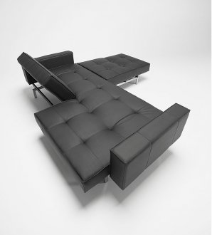 Splitback Sofa Bed w/Arms & Steel Legs in Black Leatherette