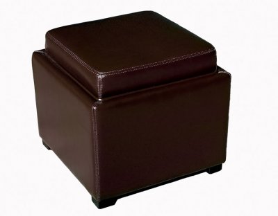 Dark Chocolate Color Contemporary Leather Ottoman With Storage