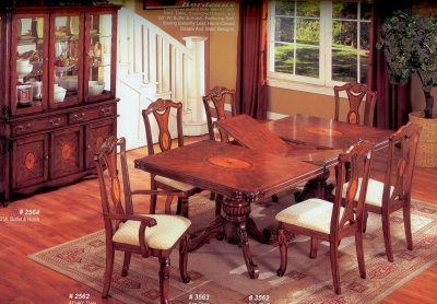Brown Finish Classic Rectangular Dining Table w/Optional Items