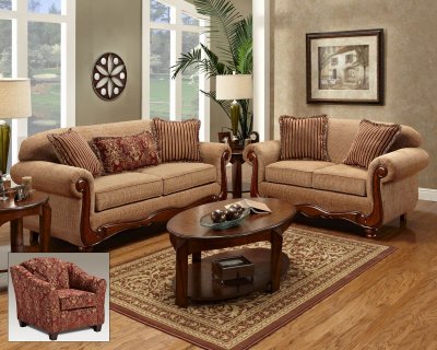 Beige Fabric Traditional Loveseat & Sofa Set w/Options