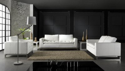 White, Black or Red Top Grain Leather 3PC Modern Living Room Set