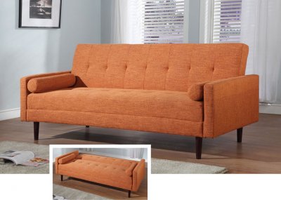 Orange Fabric Contemporary Sofa Bed Convertible