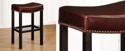 Antique Brown Leather or Wrangler Fabric Two Tudor Barstools