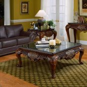 Dark Cherry Finish Traditional Coffee Table w/Black Marble Top