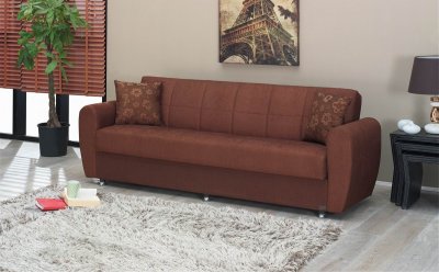 Brown Fabric Modern Convertible Sofa Bed w/Storage Space