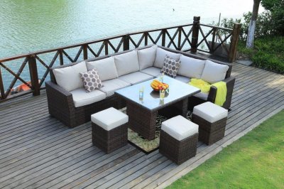 Chelsea Outdoor Sectional Sofa Set 8Pc in Brown & Beige -Bellini