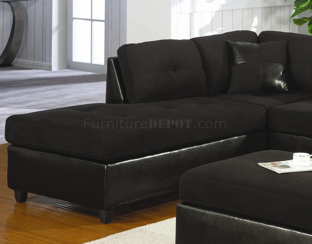 Microfiber Faux Leather Contemporary Sectional Sofa 500735 Black