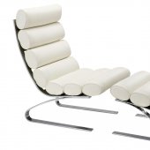 White Leatherette Chaise w/Bolster Cushions & Steel Chrome Base