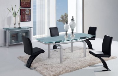 Frosted Glass Top & Silver Finish D88DT Dining Table w/Options