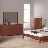 Teak Semi Gloss Finish Modern Bed w/Optional Case Goods
