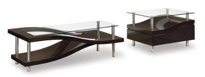 Wenge Finish Modern Coffee Table w/Clear Glass Top