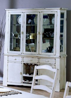 Distressed Wash White Finish Country Style Buffet