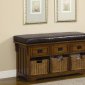 Oak Finish Stylish Storage Bench w/Black Cushion