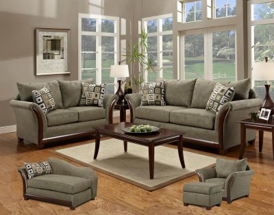 Green Fabric Modern Sofa & Loveseat Set w/Optional Items
