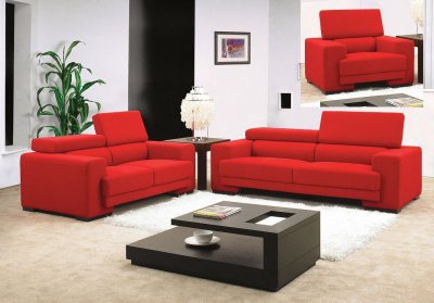 Red Fabric Modern 3PC Living Room Set w/Adjustable Backs