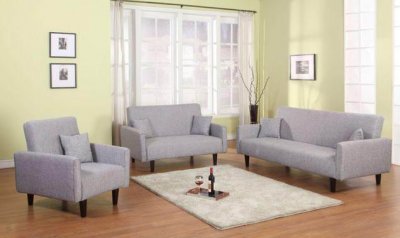 Light Grey Fabric Modern 3Pc Living Room Set w/Sofa Bed