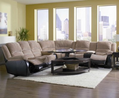 Tan & Espresso Two-Tone Modern Reclining Sectional Sofa