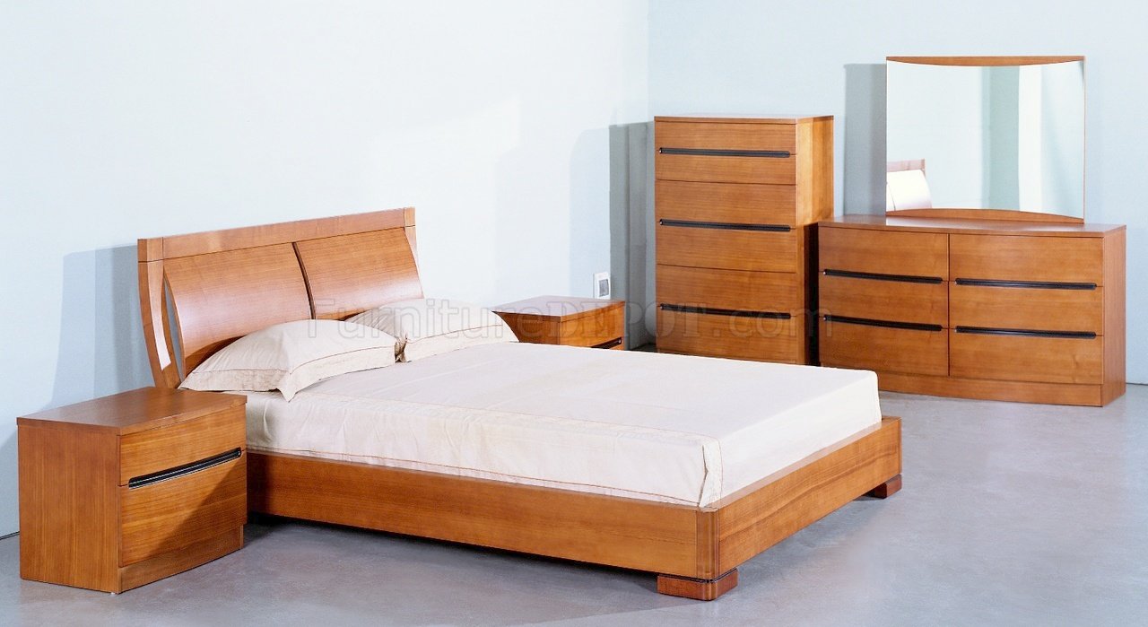 Teak Semi Gloss Finish Elegant Bedroom Set BHBS Maya Teak