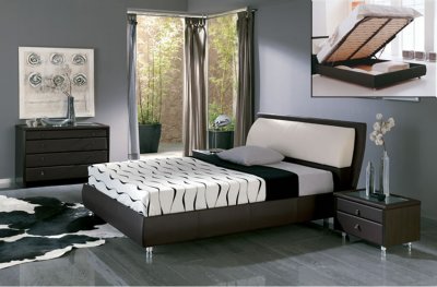 Upholstered Beds Fabric on Brown Finish Leather Upholstered Bed With Storage At Furniture Depot