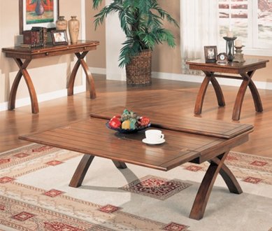 Dark Oak Finish Extendable Elegant Coffee Table w/X Shape Legs