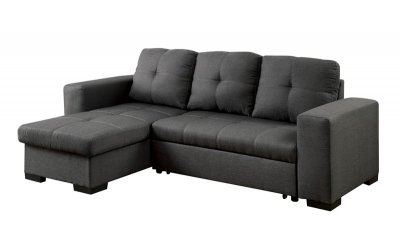 Denton Sectional Sofa CM6149GY in Gray Fabric w/Pullout Sleeper