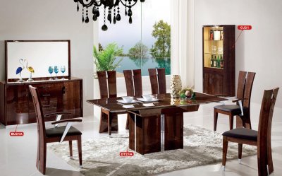 DT21A Dining Room 10Pc Set in Dark Brown High Gloss by Pantek