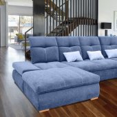 Opera Sectional Sofa in Dark Blue Fabric by ESF w/Bed & Storage