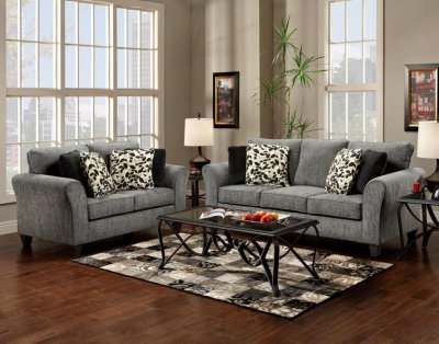 Grey Fabric Modern Sofa & Loveseat Set w/Options