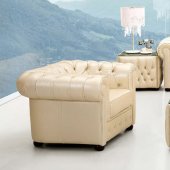 Light Beige Genuine Tufted Leather Formal Living Room Sofa