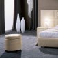Moon Beige Glossy Leather Modern Bed w/2 Nightstands
