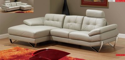Light Grey Leather Modern Sectional Sofa w/Removable Headrests
