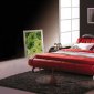 Red Leatherette Modern Bed w/Black Accents