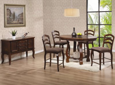 Medium Brown Oak Finish Classic Counter Height Dining Table