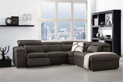 Dark Grey Full Italian Leather Modern Sectional Sofa