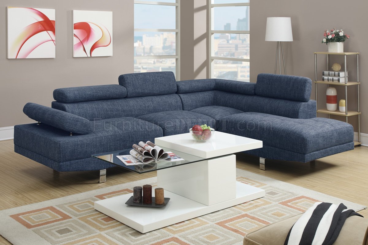 F7548 Sectional Sofa by Boss in Light Blue Fabric
