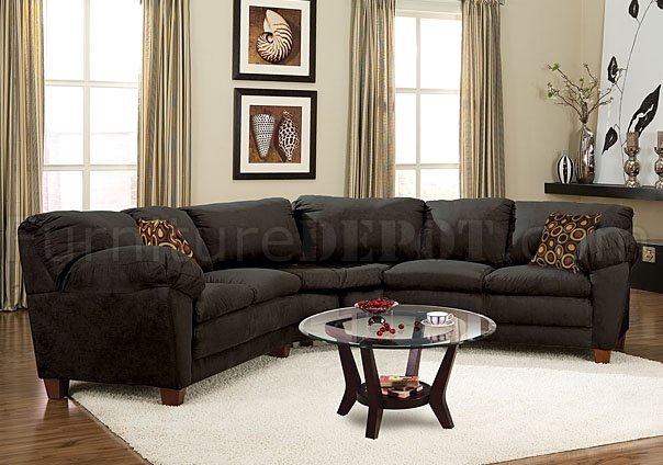 Black Micro Suede Casual Sectional Sofa w/Super-Soft Arm Pillows