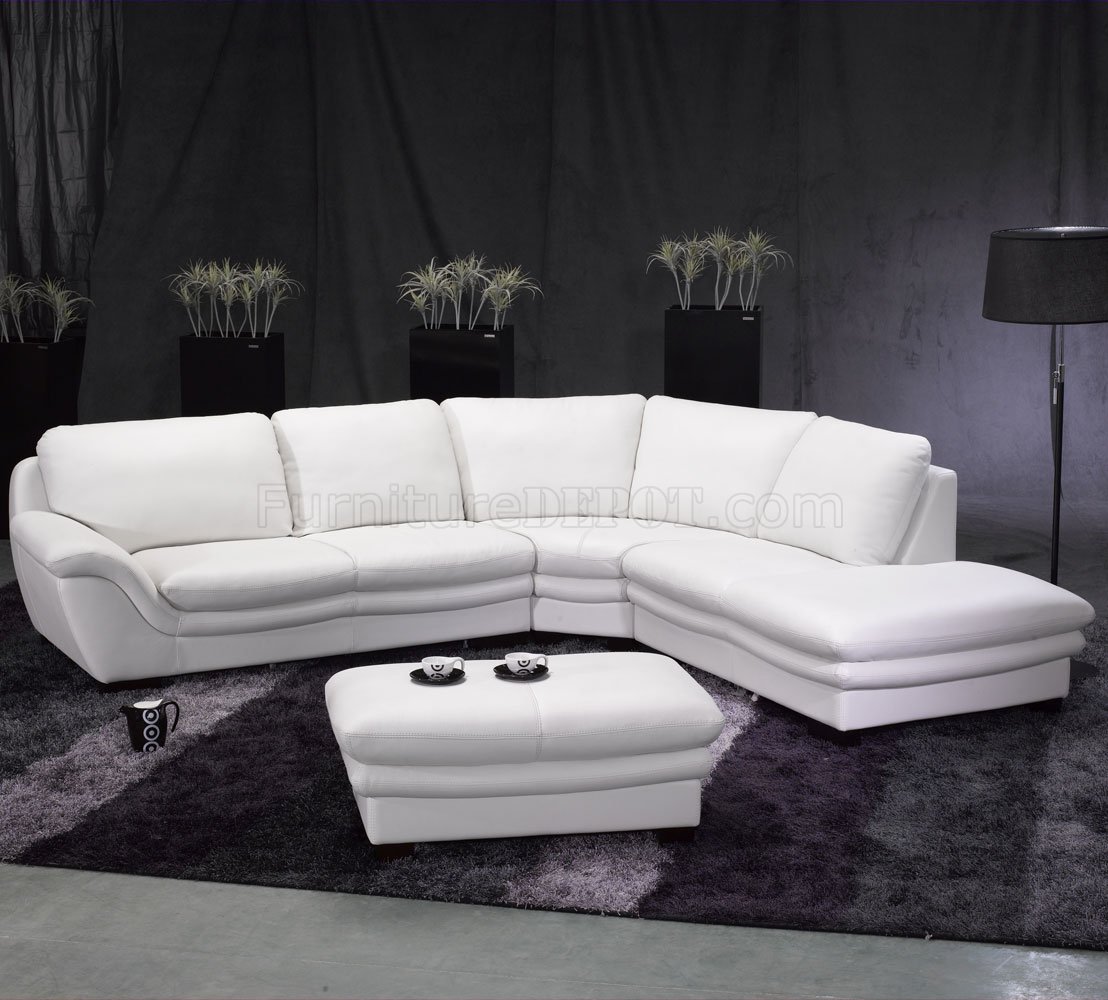 sectional sofa ottoman on White Leather Contemporary Sectional Sofa W Ottoman At Furniture Depot