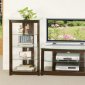 Brown Modern Tv Stand w/Glass Shelves & Optional Shelf Units