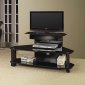 Three Tiered Black Tempered Glass Modern TV Stand w/Shelves