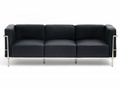 Black Top Grain Italian Leather Modern Sofa w/Steel Tube Frame