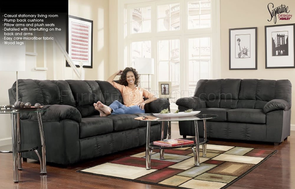 Black Microfiber Casual Sofa & Loveseat Set by Ashley Design