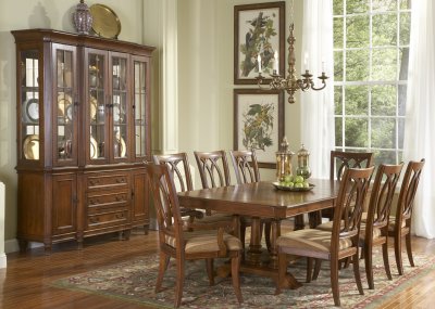 Medium Brown Cherry Finish Formal Dining Table w/Options