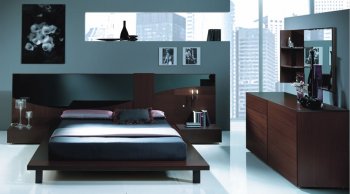 Mahogany Color Matte Finish Contemporary Platform Bed [EFBS-124]