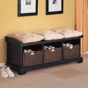 Black Storage Bench w/Baskets And Cusions