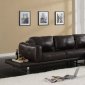 Dark Brown Full Leather Contemporary Sectional Sofa w/Side Shelf